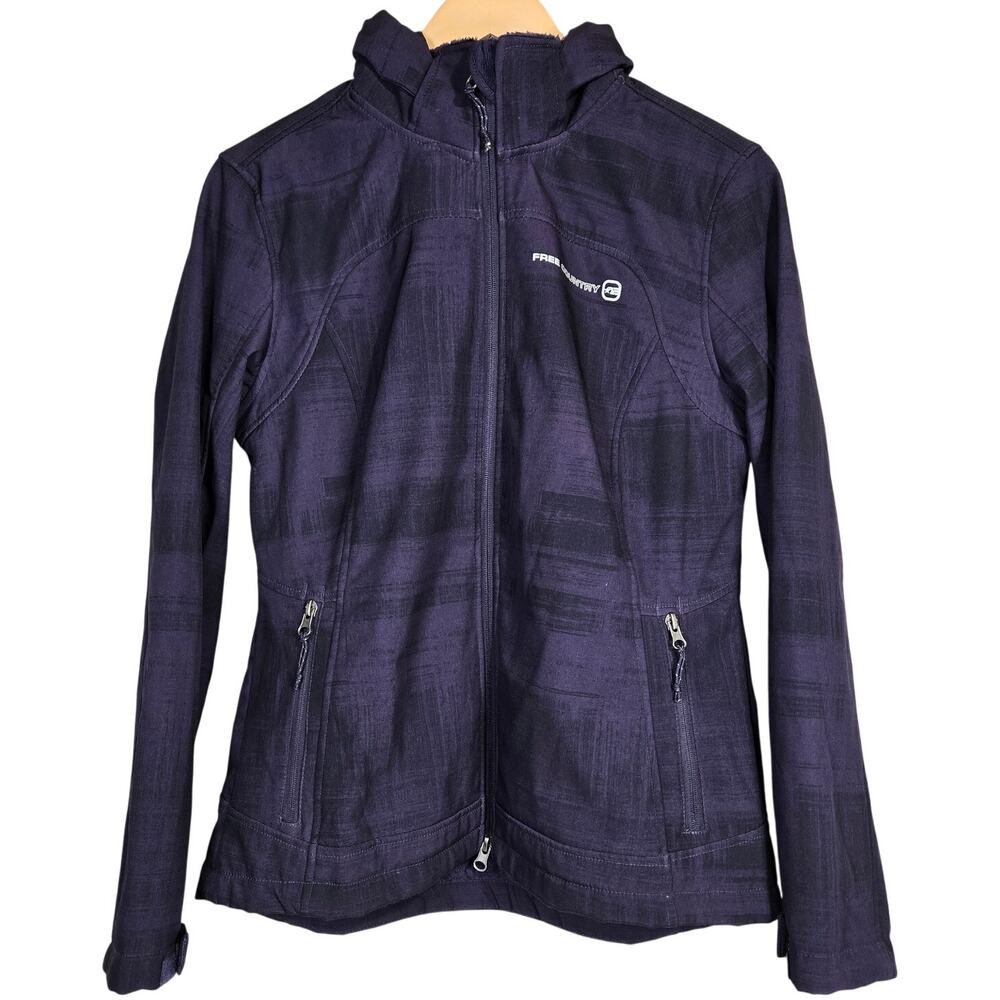 Free Country Womens Medium Jacket Purple Plaid Full Zip Hooded Fleece Lined